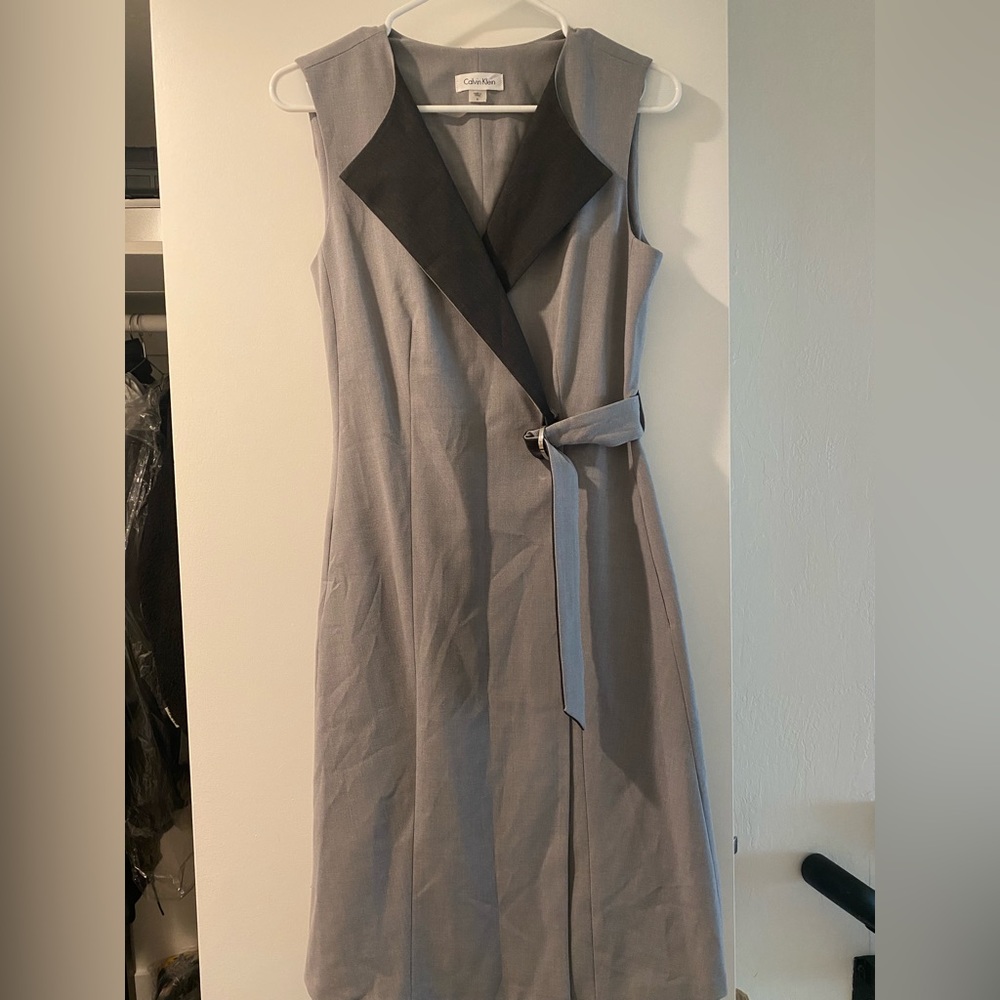 Calvin Klein sleeveless grey wrap dress